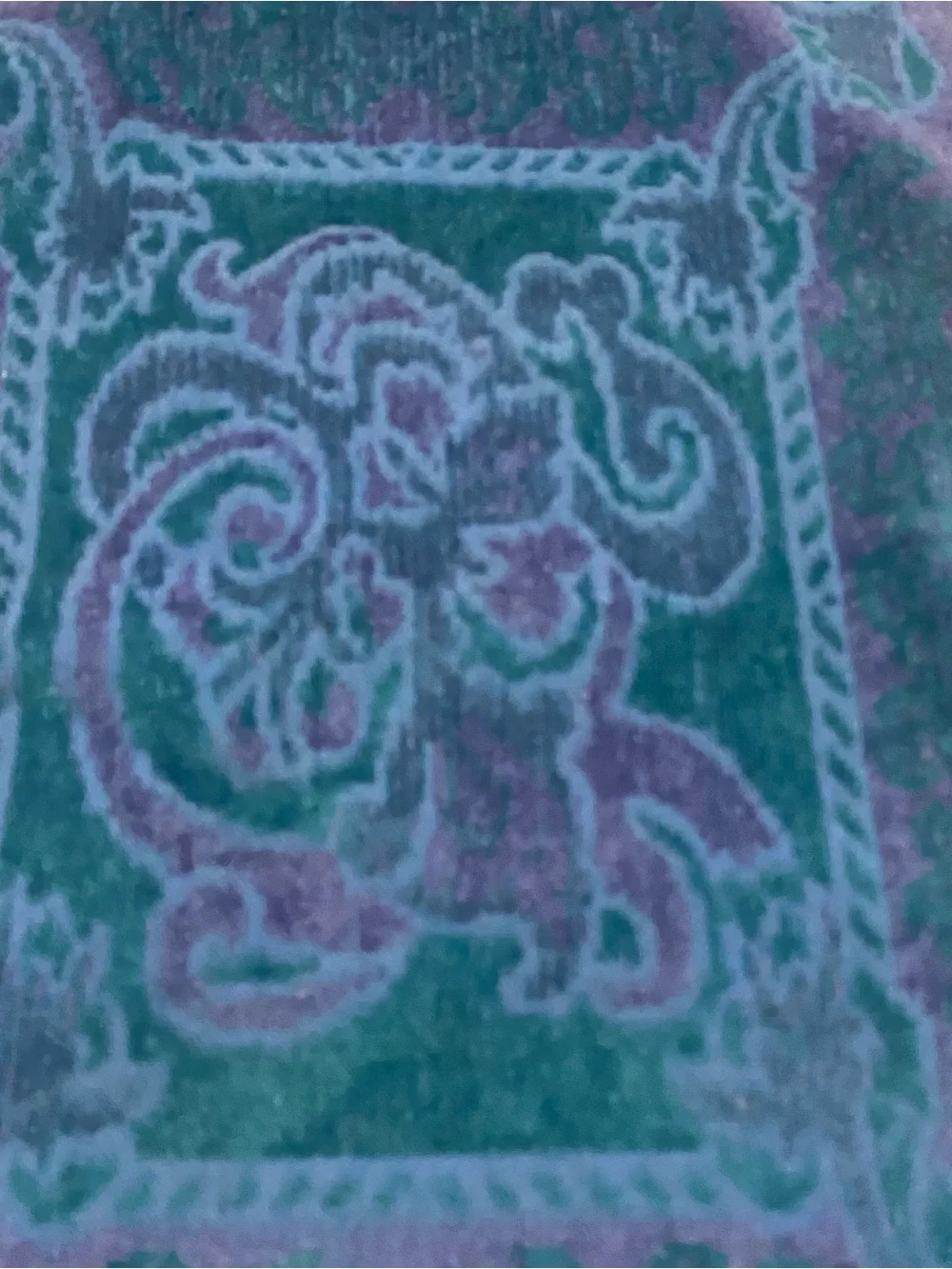 Sears Drylon Vintage Hand Towel 16x11 Blue Purple Green Damask Baroque Pattern